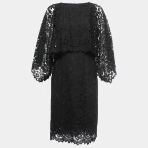 Pre Owned Dolce & Gabbana Black Floral Layered Midi Dress S