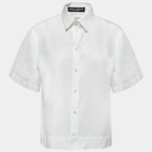 Pre Owned Dolce & Gabbana White Cotton Button Front Half Sleeve Cropped Shirt L
