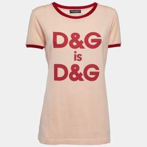 Pre Owned Dolce & Gabbana Light Orange Logo Print Cotton Short Sleeve T-Shirt S  