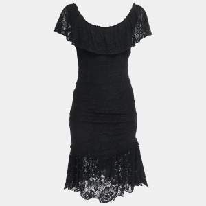 Pre Owned Dolce & Gabbana Black Knit Ruched Frill Midi Dress S