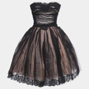 Pre Owned Dolce & Gabbana Black Tulle & Mesh Strapless Corset Dress S