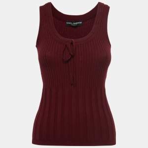 Pre Owned Dolce & Gabbana Burgundy Ribbed Knit Sleeveless Top S