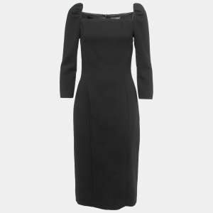 Pre Owned Dolce & Gabbana Black Wool Midi Dress S