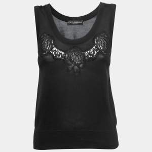 Pre Owned Dolce & Gabbana Black Lace Detail Knit Top M