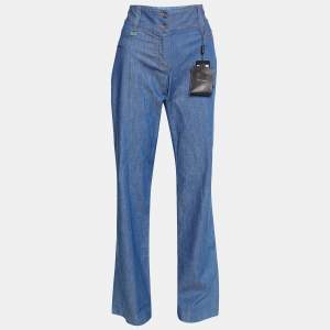 Pre Owned Dolce & Gabbana Blue Denim High Waisted Wide Leg Pants L