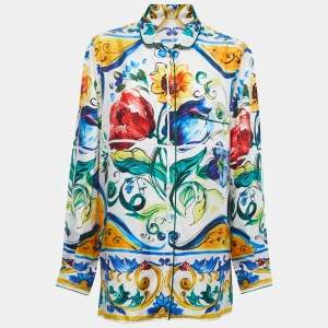 Pre Owned Dolce & Gabbana Multicolor Majolica Printed Silk Shirt L