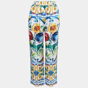 Pre Owned Dolce & Gabbana Multicolor Majolica Printed Silk Trousers S