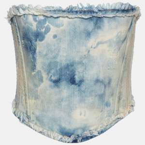 Pre Owned Dolce & Gabbana Light Blue Denim Strapless Corset Top M
