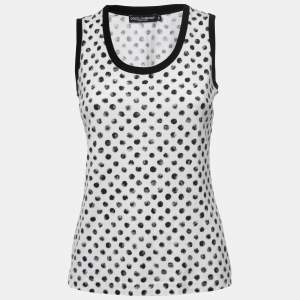 Dolce & Gabbana White Polka Dot Print Cotton Tank Top S