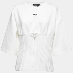 Pre Owned Dolce & Gabbana White Cotton Bustier Detail Crew Neck T-Shirt L
