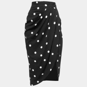Pre Owned Dolce & Gabbana Black Polka Dot Print Crepe Draped Skirt XS