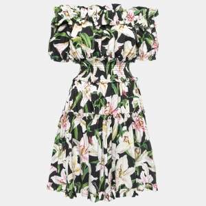 Pre Owned Dolce & Gabbana Black Floral Cotton Off Shoulder Mini Dress M