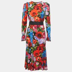 Dolce & Gabbana Black/Multicolor Floral Printed Stretch Silk Midi Dress M