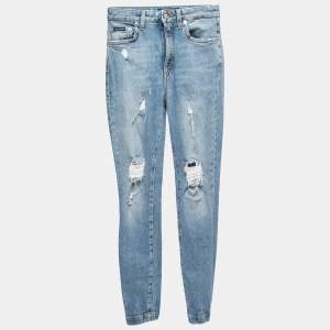 Pre Owned Dolce & Gabbana Blue Distressed Denim Audrey Skinny Jeans S Waist 25"
