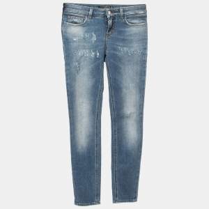 Pre Owned Dolce & Gabbana Blue Distressed Denim Pretty Skinny Jeans XS Waist 26"