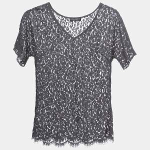 Pre Owned Dolce & Gabbana Grey Lace V-Neck Top S