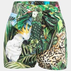 Dolce & Gabbana Green Tropical Printed Cotton Wrap Shorts S
