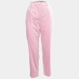 Pre Owned Dolce & Gabbana Pink Velvet Tapered Trousers M