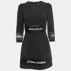 Pre Owned Dolce & Gabbana Black Wool Fashion Devotion Embroidered Midi Dress S