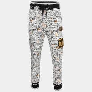Dolce & Gabbana White Printed Cotton Knit Joggers 3XL