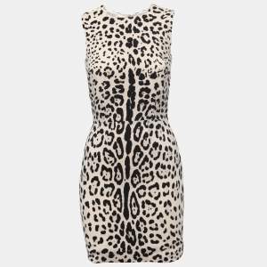 Pre Owned Dolce & Gabbana Cream Animal Printed Silk Sleeveless Sheath Dress S
