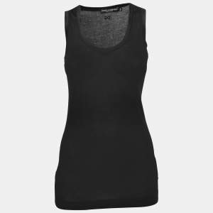 Pre Owned Dolce & Gabbana Black Cotton Knit & Satin Trim Tank Top M