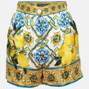 Dolce & Gabbana Yellow Lemon Print Silk High Waist Shorts XS