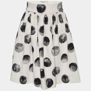 Pre Owned Dolce & Gabbana White Polka Dot Printed Cotton Pleated Mini Skirt M