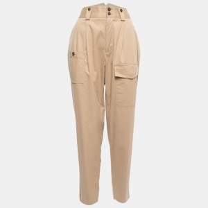 Pre Owned Dolce & Gabbana Beige Cotton Pleated High Waist Cargo Pants S