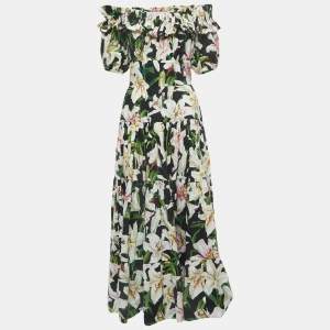 Pre Owned Dolce & Gabbana Black Floral Cotton Off Shoulder Maxi Dress M