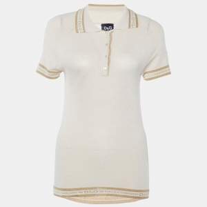 Pre Owned Dolce & Gabbana Beige Knit Logo Detail Polo T-shirt L
