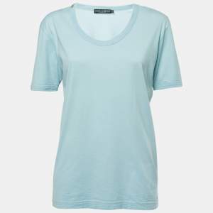 Pre Owned Dolce & Gabbana Light Blue Cotton Half Sleeve T-Shirt L