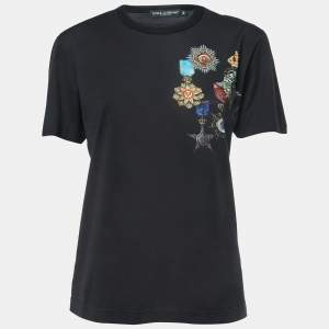 Pre Owned Dolce & Gabbana Black Logo Print Cotton Half Sleeve T-Shirt L