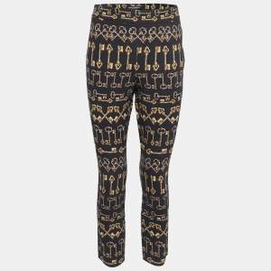 Pre Owned Dolce & Gabbana Black Key Print Crepe Slim Fit Pants M
