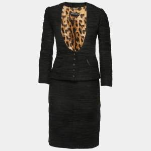Dolce & Gabbana Black Textured Cotton Blend Skirt Suit S