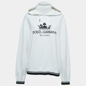 Pre Owned Dolce & Gabbana White Logo Print Cotton Hooded Sweatshirt S