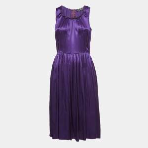 Pre Owned Dolce & Gabbana Purple Silk Gathered Sleeveless Short Dress M
