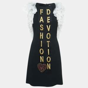 Pre Owned Dolce & Gabbana Black Embroidered Crepe Lace Detailed Sleeve Mini Dress S