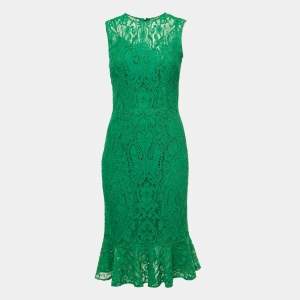 Pre Owned Dolce & Gabbana Green Lace Sleeveless Midi Dress S