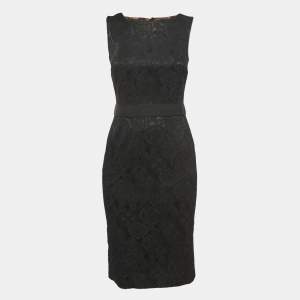 Pre Owned Dolce & Gabbana Black Jacquard Sheath Midi Dress S