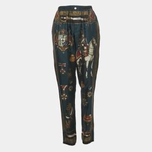 Pre Owned Dolce & Gabbana Midnight Blue Military Print Silk Trousers XL