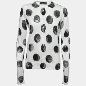Pre Owned Dolce & Gabbana Off White Brush Stroke Printed Silk Buttoned Cardigan L