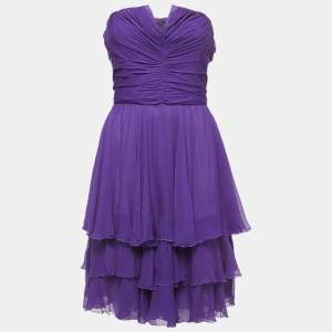 Dolce & Gabbana Purple Draped Silk Corset Detailed Strapless Mini Dress M