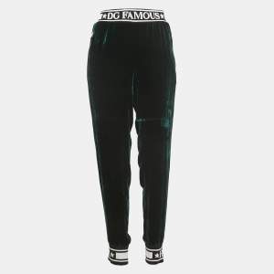 Pre Owned Dolce & Gabbana Dark Green Velvet Logo Trimmed  Joggers M
