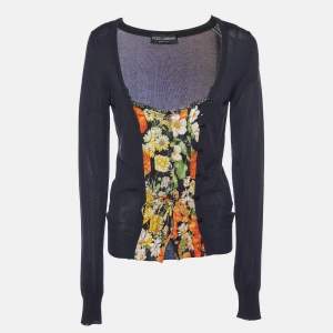 Dolce & Gabbana Black Kit & Printed Cotton Paneled Sweater M