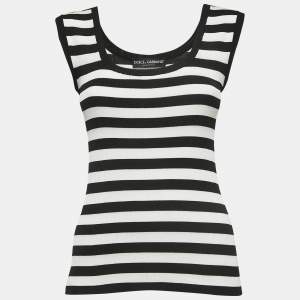 Pre Owned Dolce & Gabbana Black/White Striped Silk Knit Tank Top S