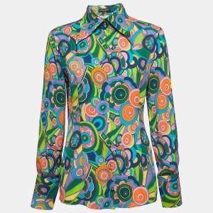 Pre Owned Dolce & Gabbana Multicolor Geometric Print Silk Button Front Shirt Blouse M