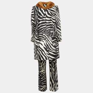 Dolce & Gabbana Black & White Zebra Printed Silk Satin Coat & Pants L/S