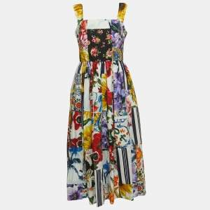 Pre Owned Dolce & Gabbana Multicolor Floral Print Cotton Sleeveless Midi Dress M