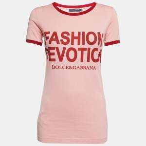 Pre Owned Dolce & Gabbana Pink Fashion Devotion Print Cotton T-Shirt XS